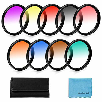 Picture of 55mm Graduated Color Filters Kit 9 Pieces Gradual Colour Lens Filter Kit Set Accessory for Canon Nikon Sony Pentax Olympus Fuji DSLR Camera + Lens Filter Pouch +Lens Cleaning Cloth
