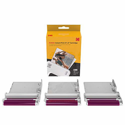Picture of 60 Pack of Kodak 4PASS 3"x3" Cartridge, All-in-One Paper and Color Ribbon Cartridge Refill - Compatible with Mini 3 Square, Mini 3 Square Retro, Mini Shot 3 Square, Mini Shot 3 Square Retro - ICRG-360