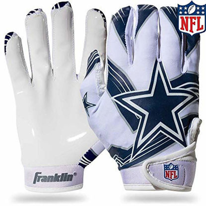 Picture of Franklin Sports Dallas Cowboys Youth NFL Football Receiver Gloves - Receiver Gloves For Kids - NFL Team Logos and Silicone Palm - Youth M/L Pair