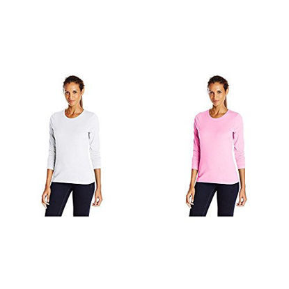 Picture of Hanes 2 Pack Long Sleeve Tee, White/Pink Swish, Large/Large