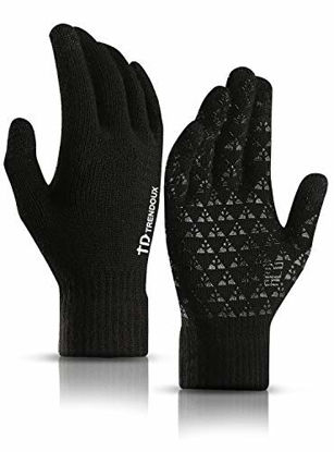 Picture of TRENDOUX Driving Gloves, Unisex Knit Winter Touchscreen Glove Men Women Texting Smartphone - Elastic Cuff - Thermal Wool Lining - Stretchy Material Black - L