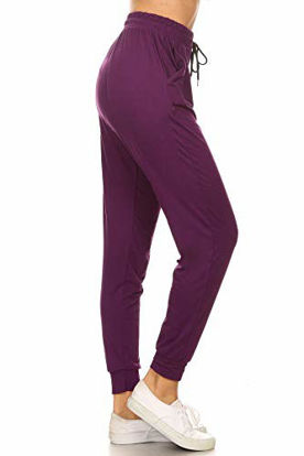 Picture of Leggings Depot JGA128-PURPLE-S Solid Jogger Track Pants w/Pockets, Small