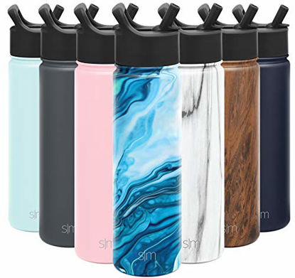 Picture of Simple Modern Insulated Water Bottle with Straw Lid Reusable Wide Mouth Stainless Steel Flask Thermos, 22oz (650ml), Pattern: Ocean Geode