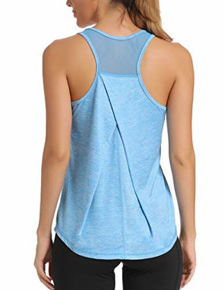 Picture of Aeuui Workout Tops for Women Mesh Racerback Tank Yoga Shirts Gym Clothes Blue