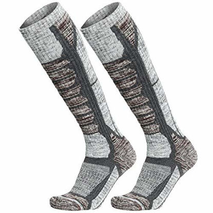 Picture of WEIERYA Ski Socks 2 Pairs Pack for Skiing, Snowboarding, Cold Weather, Winter Performance Socks (Retro Grey 2 Pairs, Medium)