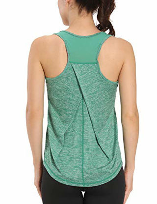 Picture of Aeuui Workout Tops for Women Mesh Racerback Tank Yoga Shirts Gym Clothes Foliage Green