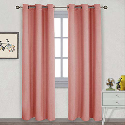 Picture of NICETOWN Energy Smart Thermal Insulated Solid Ring Top Room Darkening Curtains/Drapes for Bedroom (Coral, 2 Pieces, 42 x 84 Inch)