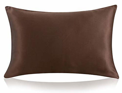 Picture of ZIMASILK 100% Mulberry Silk Pillowcase for Hair and Skin,with Hidden Zipper,Both Side 19 Momme Silk, 1pc (King 20''x36'', Chocolate)
