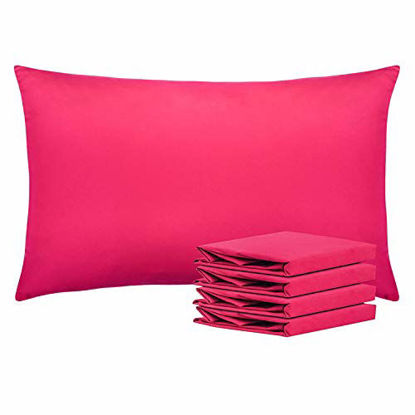 Picture of NTBAY Queen Pillowcases Set of 4, 100% Brushed Microfiber, Soft and Cozy, Wrinkle, Fade, Stain Resistant with Envelope Closure, 20"x 30", Magenta