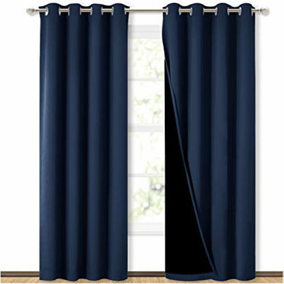 Picture of NICETOWN 100% Blackout Blinds, Laundry Room Decor Window Treatment Curtains, Thermal Insulated Energy Smart Drapes and Draperies for Villa, Hall and Studio, Navy, Set of 2, 52 inches x 95 inches