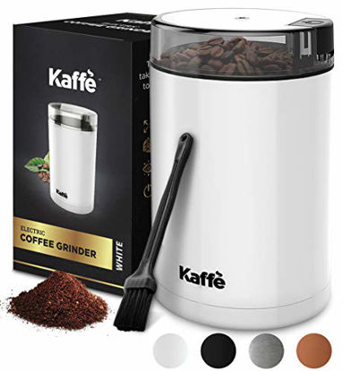 Picture of Kaffe Electric Coffee Grinder - White - 3oz Capacity with Easy On/Off Button. Cleaning Brush Included!