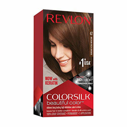 Picture of Revlon Colorsilk Beautiful Color Permanent Hair Color with 3D Gel Technology & Keratin, 100% Gray Coverage Hair Dye, 47 Medium Rich Brown