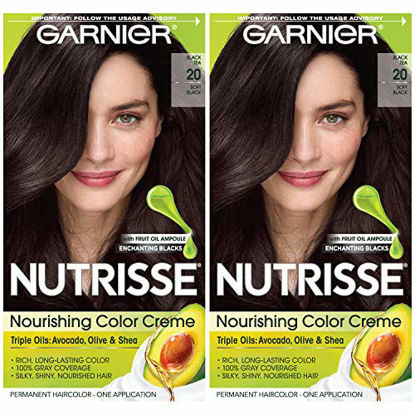 Picture of Garnier Hair Color Nutrisse Nourishing Creme, 20 Soft Black (Black Tea), 2 Count