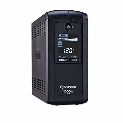 Picture of CyberPower CP1000AVRLCD Intelligent LCD UPS System, 1000VA/600W, 9 Outlets, AVR, Mini-Tower Black