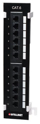 Picture of Intellinet 12-Port Cat6 Wall-Mount Patch Panel - Connects RJ45 Ports to a Network - Black, 560269