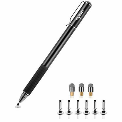 Picture of Digiroot Universal Stylus,[2-in-1] Disc Stylus Pen Touch Screen Pens for All Touch Screens Cell phones, iPad, Tablets, Laptops with 9 Replacement Tips(6 Discs, 3 Fiber Tips Included) - (Black)