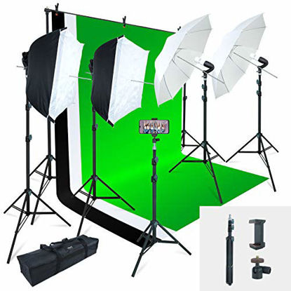 Picture of Linco Lincostore Photo Video Studio Light Kit AM169 - Including 3 Color Backdrops (Black/White/Green) Background Screen