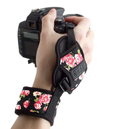 Picture of USA GEAR Professional Camera Grip Hand Strap with Floral Neoprene Design and Metal Plate - Compatible with Canon , Fujifilm , Nikon , Sony and more DSLR , Mirrorless , Point & Shoot Cameras