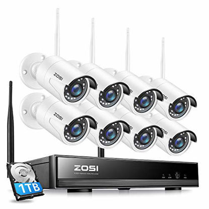 Picture of ZOSI 8CH 1080P Wireless Security Cameras System With 1TB Hard Drive,H.265+ 8Channel 1080P NVR and 8PCS 1080P 2.0MP Weatherproof WiFi Surveillance Cameras Indoor Outdoor, Night Vision, Remote Access