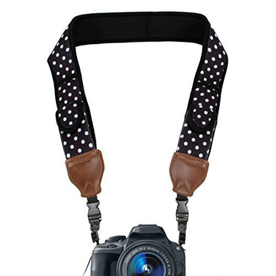 Picture of USA GEAR TrueSHOT Camera Strap with Polka Dot Neoprene Pattern , Accessory Pockets and Quick Release Buckles - Compatible With Canon , Nikon , Sony and More DSLR , Mirrorless , Instant Cameras