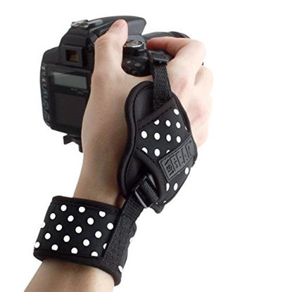 Picture of USA GEAR Professional Camera Grip Hand Strap with Polka Dot Neoprene Design and Metal Plate - Compatible with Canon , Fujifilm , Nikon , Sony and more DSLR , Mirrorless , Point & Shoot Cameras