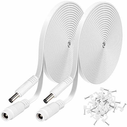 Picture of 2 Pack DC Power Extension Cable 10ft 2.1mm x 5.5mm Compatible with 12V DC Adapter Cord for CCTV IP Camera, LED, Car, White