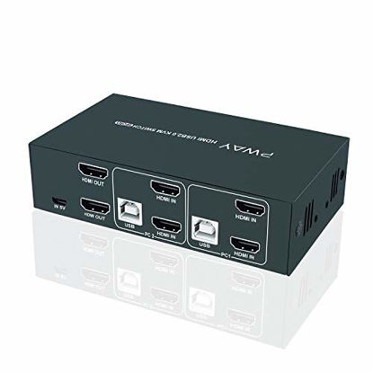 Picture of KVM Switch HDMI Dual Monitor Extended Display 2 Port, 2 USB 2.0 Hub, UHD 4K@30Hz YUV4:4:4 Downward Compatible, Hotkey Switch, with All Needed Cables, No Adapter Required