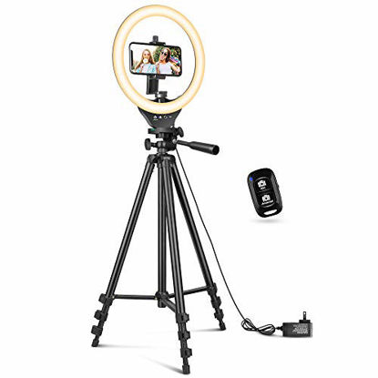 Picture of 10'' Ring Light with 50'' Extendable Tripod Stand, Sensyne LED Circle Lights with Phone Holder for Live Stream/Makeup/YouTube Video/TikTok, Compatible with All Phones.