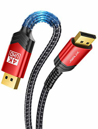 Picture of DisplayPort to DisplayPort Cable 15ft/4.5M, JSAUX 1.2 DP Cable (4K@60Hz, 2K@165Hz, 2K@144Hz) Gold-Plated Braided Ultra High Speed DisplayPort Cord for Laptop PC TV etc- Gaming Monitor DP Cable (Red)