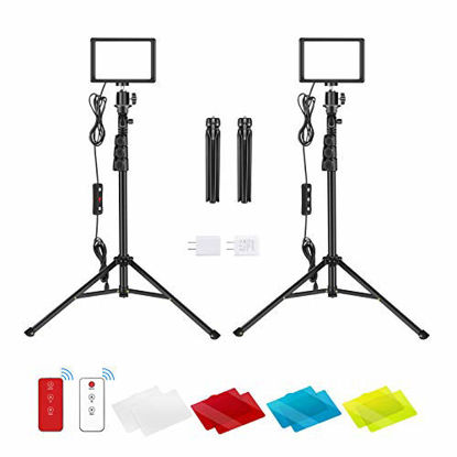 Picture of Neewer 2 Packs USB LED Video Light with 433HZ Remote Control Kit - Dimmable 5600K Photography Continuous Table Top Lighting with Tripod Stand/Color Filters/USB Wall Chargers for Photo Studio Shooting