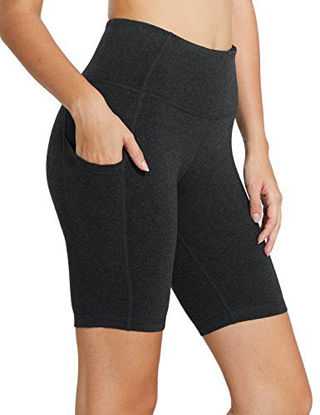 Picture of BALEAF Women's 8" High Waist Biker Workout Yoga Running Compression Exercise Shorts Side Pockets Charcoal Size S