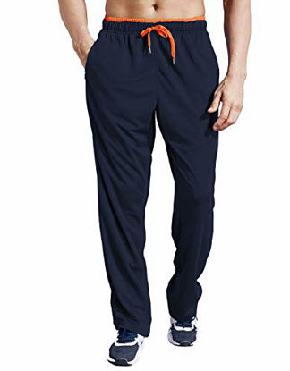 Picture of ZENGVEE Men's Sweatpant with Zipper Pockets Open Bottom Athletic Pants for Jogging, Workout, Gym, Running, Training (NavyBlue01,S)