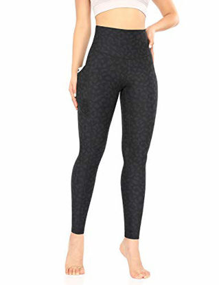 Picture of ODODOS Women's Out Pockets High Waisted Pattern Yoga Pants, Workout Sports Running Athletic Pattern Pants, Full-Length, Charcoal Leopard, Small