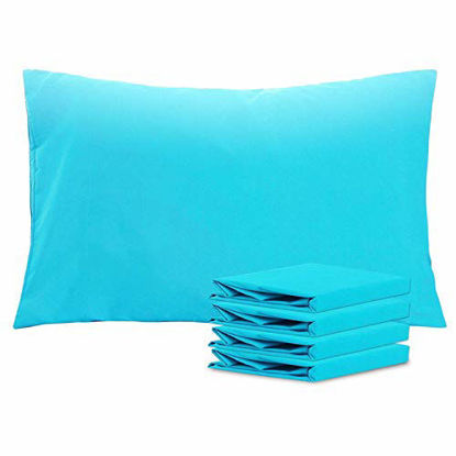 Picture of NTBAY Queen Pillowcases Set of 4, 100% Brushed Microfiber, Soft and Cozy, Wrinkle, Fade, Stain Resistant with Envelope Closure, 20"x 30", Blue