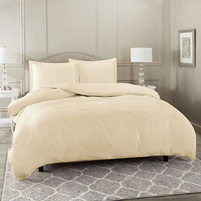 Picture of Nestl Duvet Cover 3 Piece Set - Ultra Soft Double Brushed Microfiber Hotel Collection - Comforter Cover with Button Closure and 2 Pillow Shams, Cream - Full (Double) 80"x90"
