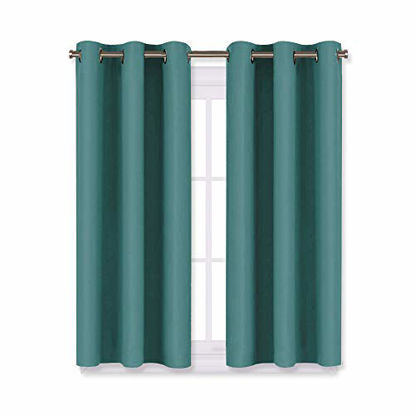 Picture of NICETOWN Bedroom Curtain Panels Blackout Draperies, Thermal Insulated Solid Grommet Blackout Curtains/Drapes (Sea Teal, One Pair, 29 by 45-Inch)
