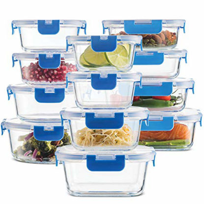 Picture of 24-Piece Superior Glass Food Storage Containers Set - Newly Innovated Hinged BPA-free Locking lids - 100% Leak Proof Glass Meal Prep Containers, Great on-the-go & Freezer to Oven Safe Food Containers