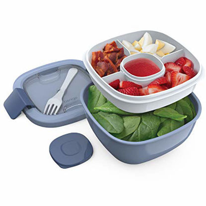 Picture of Bentgo Salad BPA-Free Lunch Container with Large 54-oz Bowl, 4-Compartment Bento-Style Tray for Salad Toppings and Snacks, 3-oz Sauce Container for Dressings, and Built-In Reusable Fork (Slate)