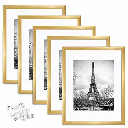 Picture of upsimples 11x14 Picture Frame Set of 5,Display Pictures 8x10 with Mat or 11x14 Without Mat,Wall Gallery Photo Frames,Gold