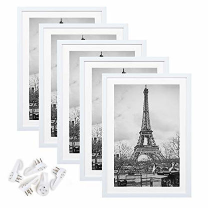 Picture of upsimples 11x17 Picture Frame Set of 5,Display Pictures 9x15 with Mat or 11x17 Without Mat,Wall Gallery Photo Frames,White