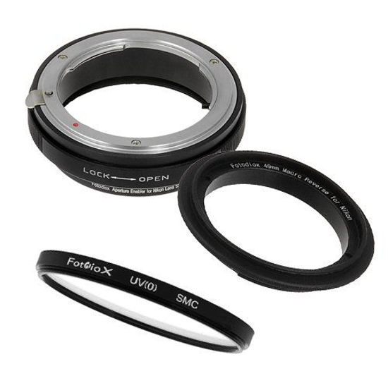 Picture of Fotodiox RB2A 49mm Macro Reverse Ring Kit with G and DX Type Lens Aperture Control, and 52mm UV Protector fits Nikon D1, D1H, D1X, D2H, D2X, D2Hs, D2Xs, D3, D3X, D3s, D4, D100, D200, D300, D300S, D700, D800, D800E, D40, D50, D60, D70, D70S, D80, D40X, D90