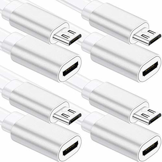 Picture of Sumind 4 Pack 10 ft/ 3 m Micro USB Extension Cable Male to Female Extender Cord Compatible with Zmodo Wireless Security Camera Flat Power Cable, Cable Clips Included (White)