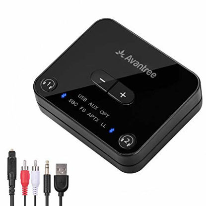 Picture of Avantree Audikast Plus Bluetooth 5.0 Transmitter for TV PC with Volume Control, aptX Low Latency Wireless Audio Adapter for 2 Headphones (Optical, Aux, RCA, USB) 100ft Long Range (No Receiver Mode)