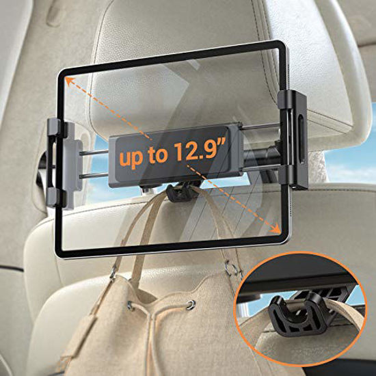 GetUSCart- Car Headrest Tablet Mount Holder, iPad Car Mount Bakel Headrest  Tablet Holder Compatible with iPad Pro 12.9/11, Phones/Tablets/Switch  4.7-12.9, Headrest Posts Width 4.7in-5.9in Black