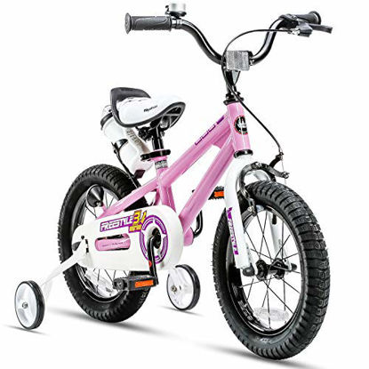 Picture of RoyalBaby Kids Bike Boys Girls Freestyle BMX Bicycle with Training Wheels Gifts for Children Bikes 12 Inch Pink