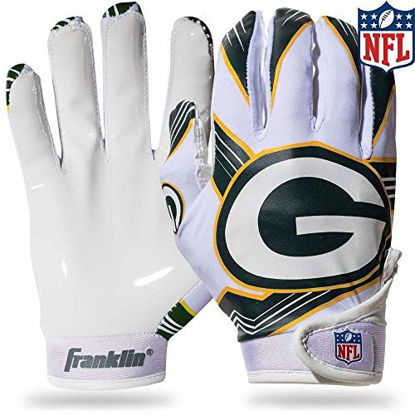 Picture of Franklin Sports Green Bay Packers Youth NFL Football Receiver Gloves - Receiver Gloves for Kids - NFL Team Logos and Silicone Palm - Youth S/XS Pair