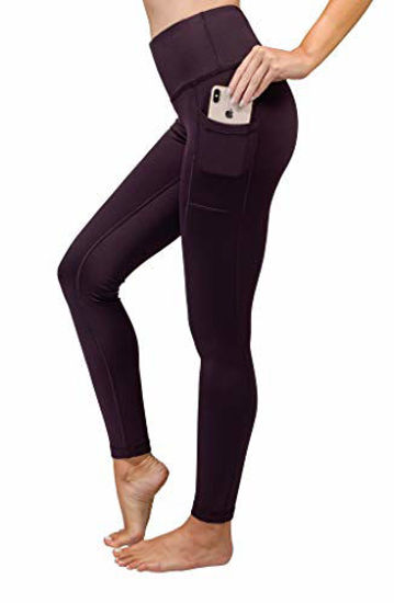 90 Degree By Reflex High Waist Fleece Lined Leggings with Side Pocket -  Yoga Pants - Dark Cherry with Pocket - Small