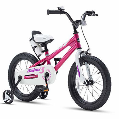 Picture of RoyalBaby Kids Bike Boys Girls Freestyle BMX Bicycle with Training Wheels Gifts for Children Bikes 14 Inch Fuchsia