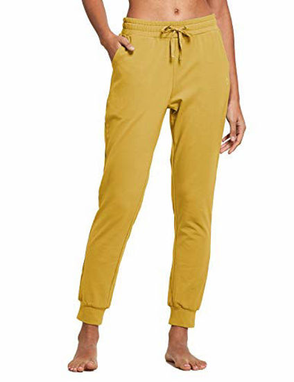 GetUSCart- BALEAF Women's Cotton Sweatpants Leisure Joggers Pants Tapered  Active Yoga Lounge Casual Travel Pants with Pockets Misted Yellow Size S