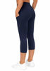 Picture of THE GYM PEOPLE Thick High Waist Yoga Pants with Pockets, Tummy Control Workout Running Yoga Leggings for Women (Medium, Z-Capris Navy Blue)